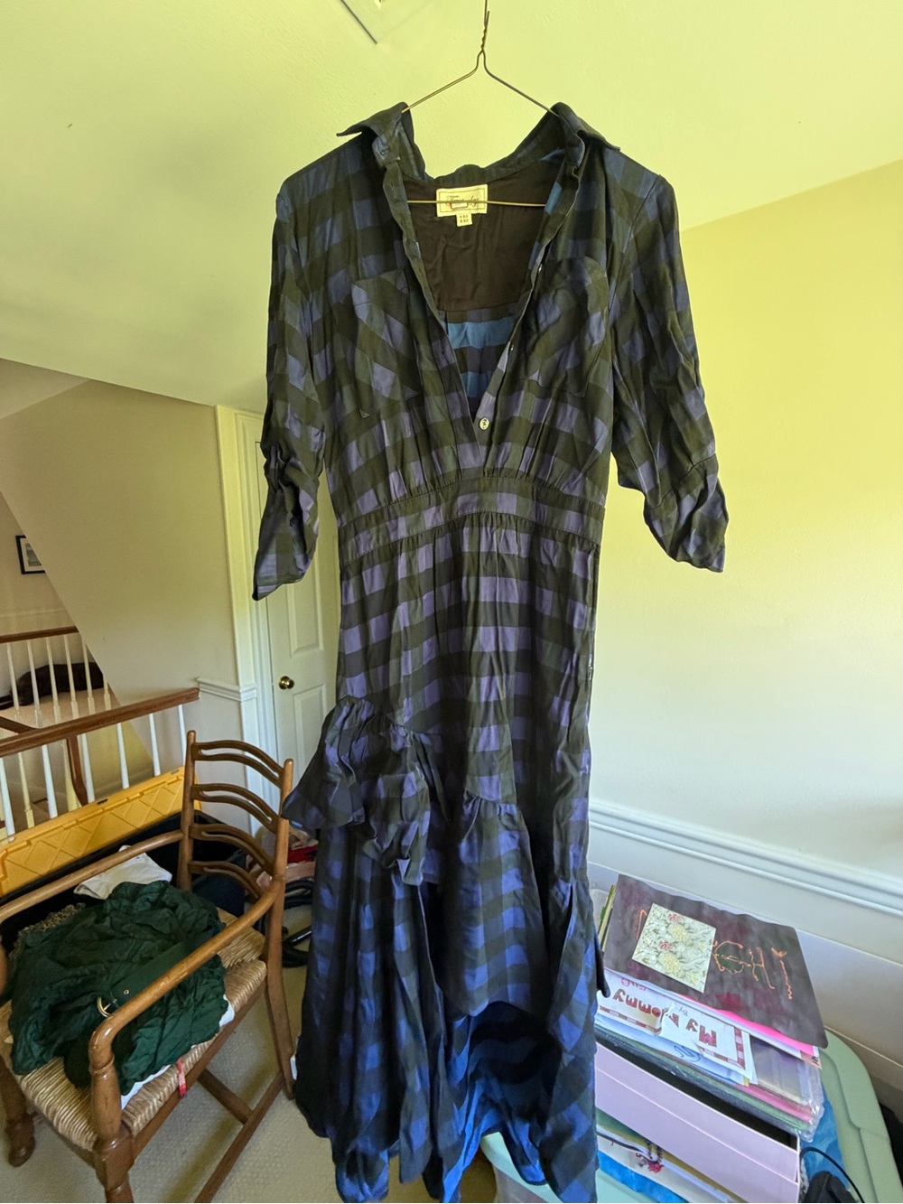 Temperley London Navy and Black Checked Maxi Dress